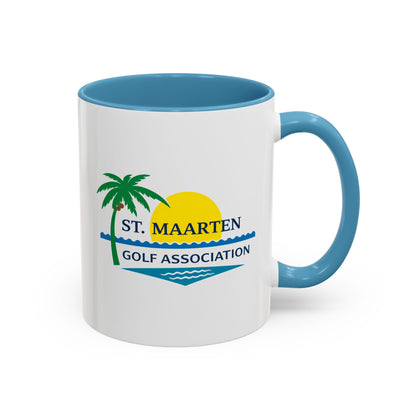 Mug with St. Maarten Golf Association logo on a white background