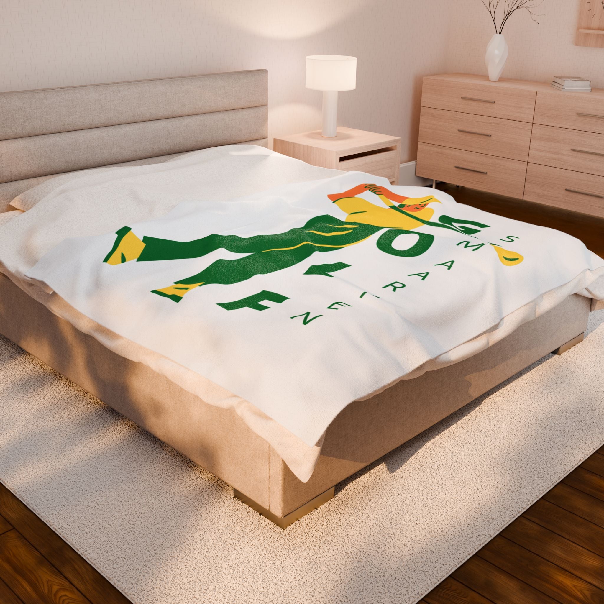 Golf blanket with bold typographic island theme