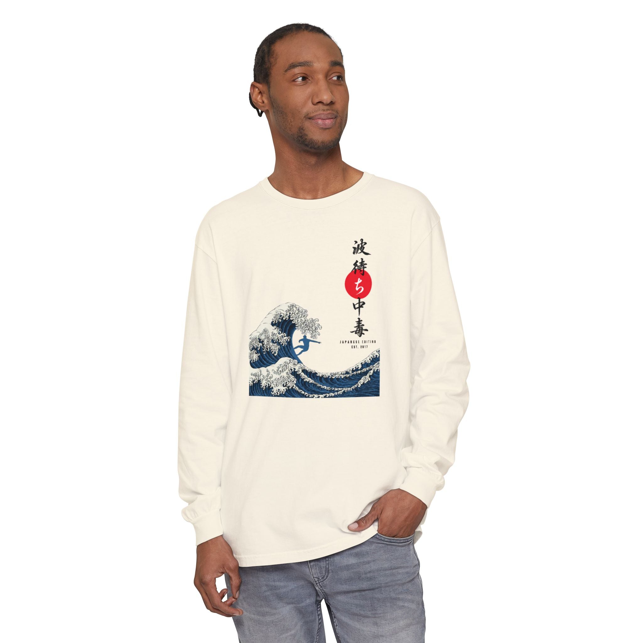 Great Wave Japanese Long Sleeve Tee — Kanagawa Wave & Red Sun Graphic