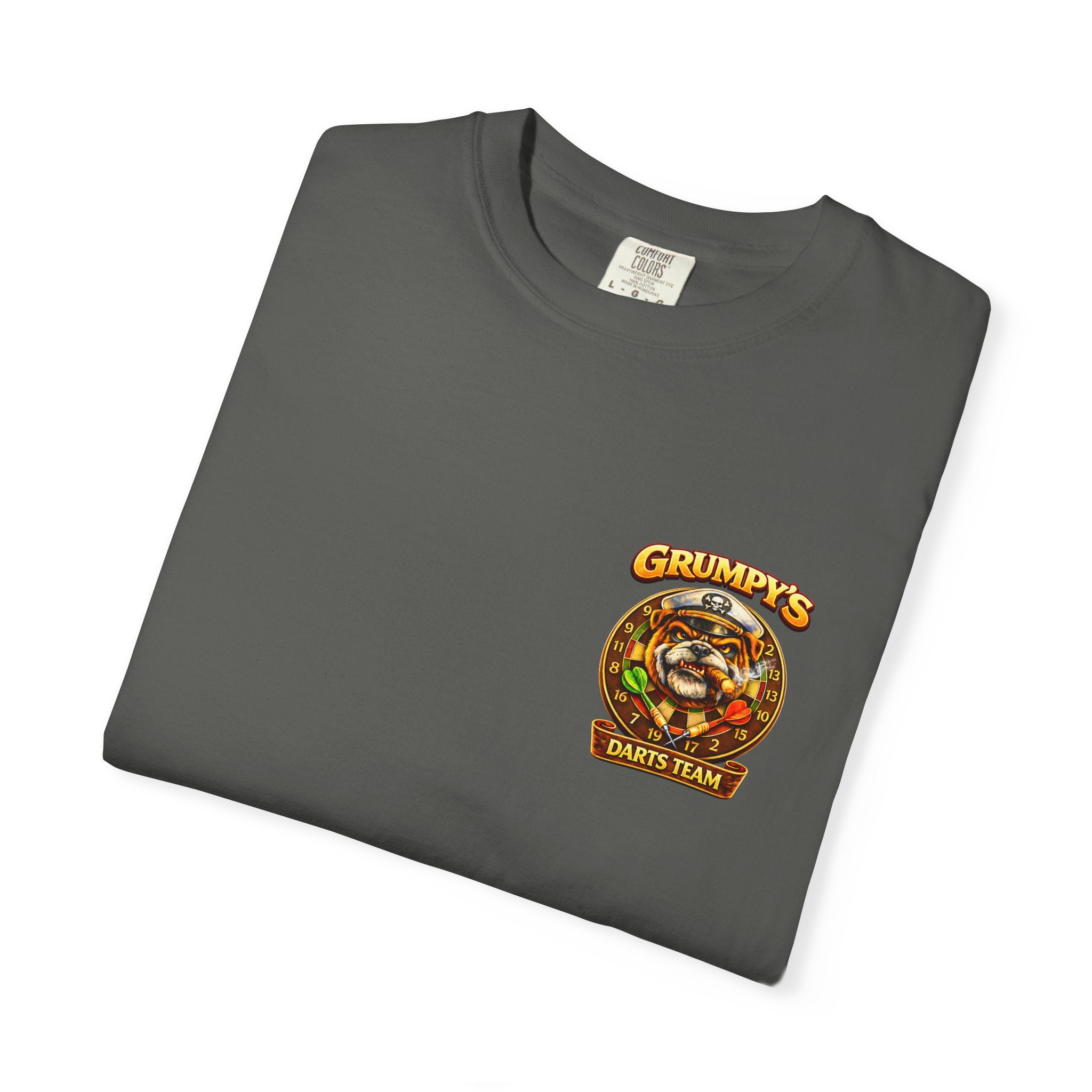 White Grumpy's Darts Team T-Shirt – Tropical Bulldog Tee, t-shirt product image 15, size L.