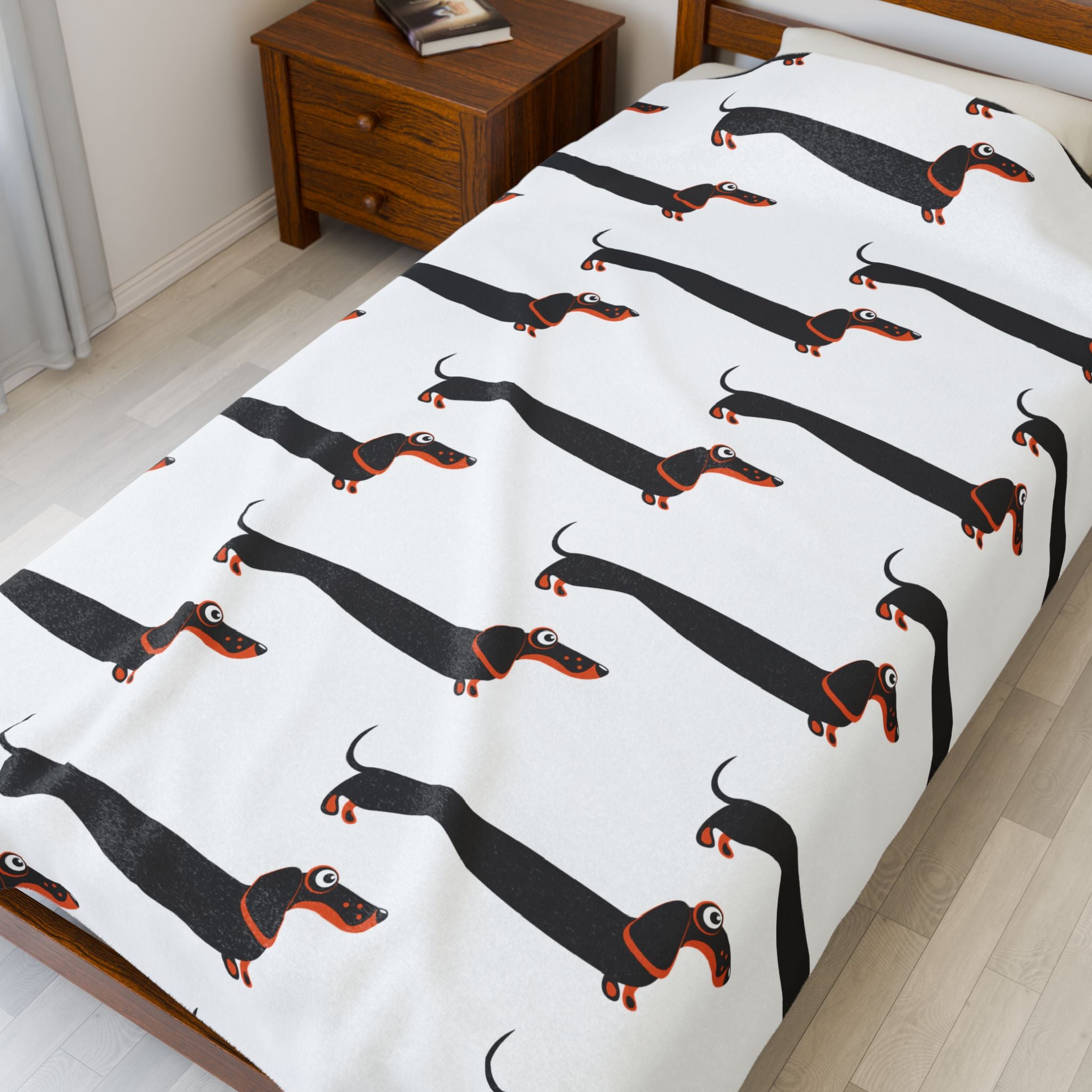 Dachshund blanket on bed