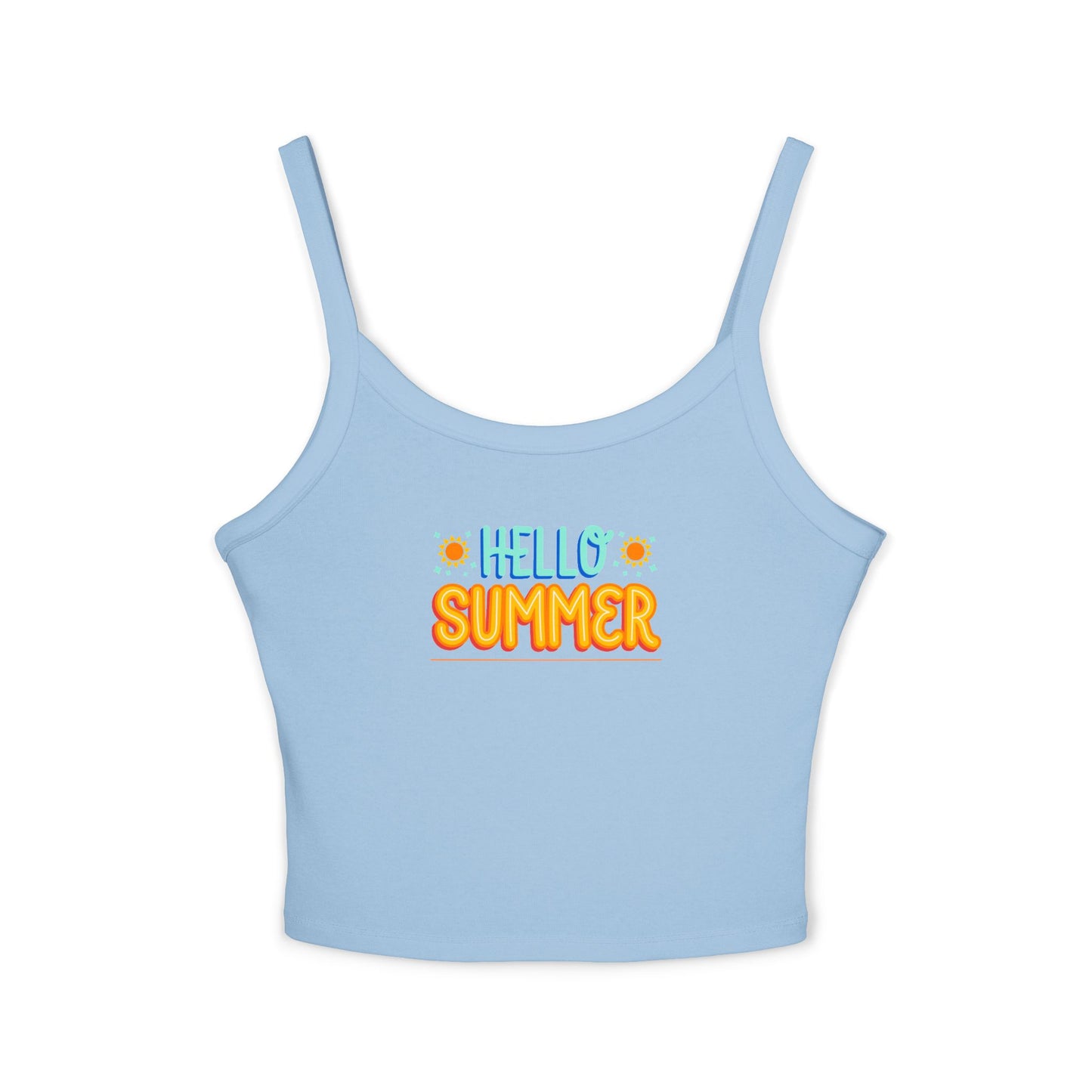 Light blue tank top with 'Hello Summer' text on a white background