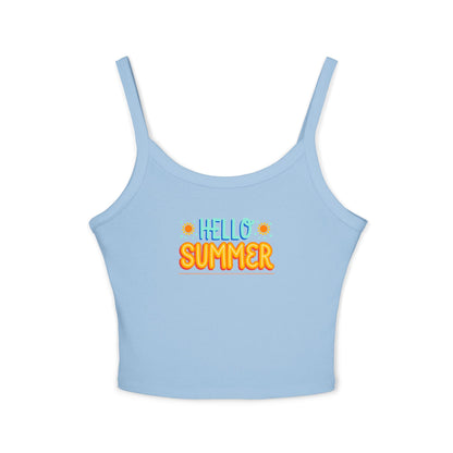 Light blue tank top with 'Hello Summer' text on a white background