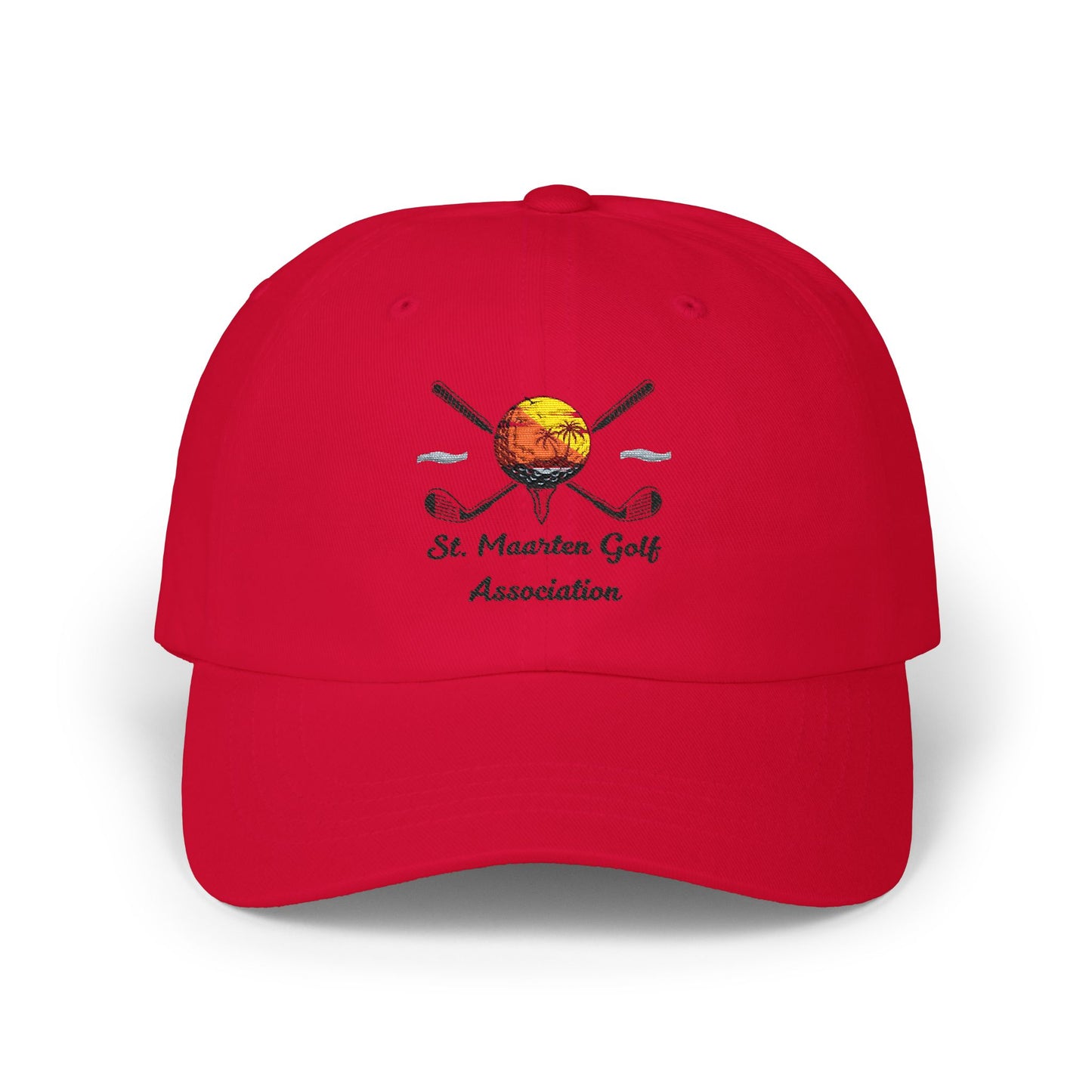 St. Maarten Golf Association Dad Cap - Embroidered Sunset & Crossed Clubs