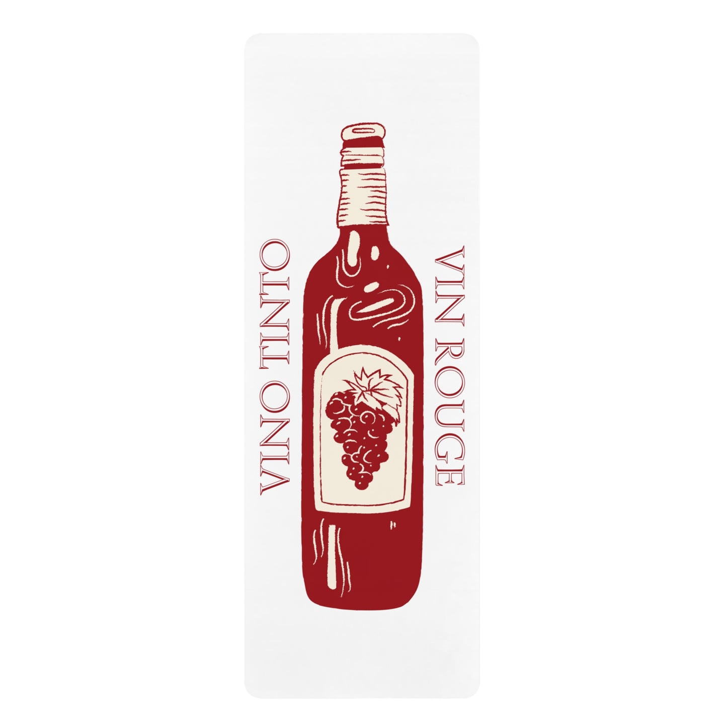 Wine bottle graphic with 'Vino Tinto' and 'Vin Rouge' text on a white background