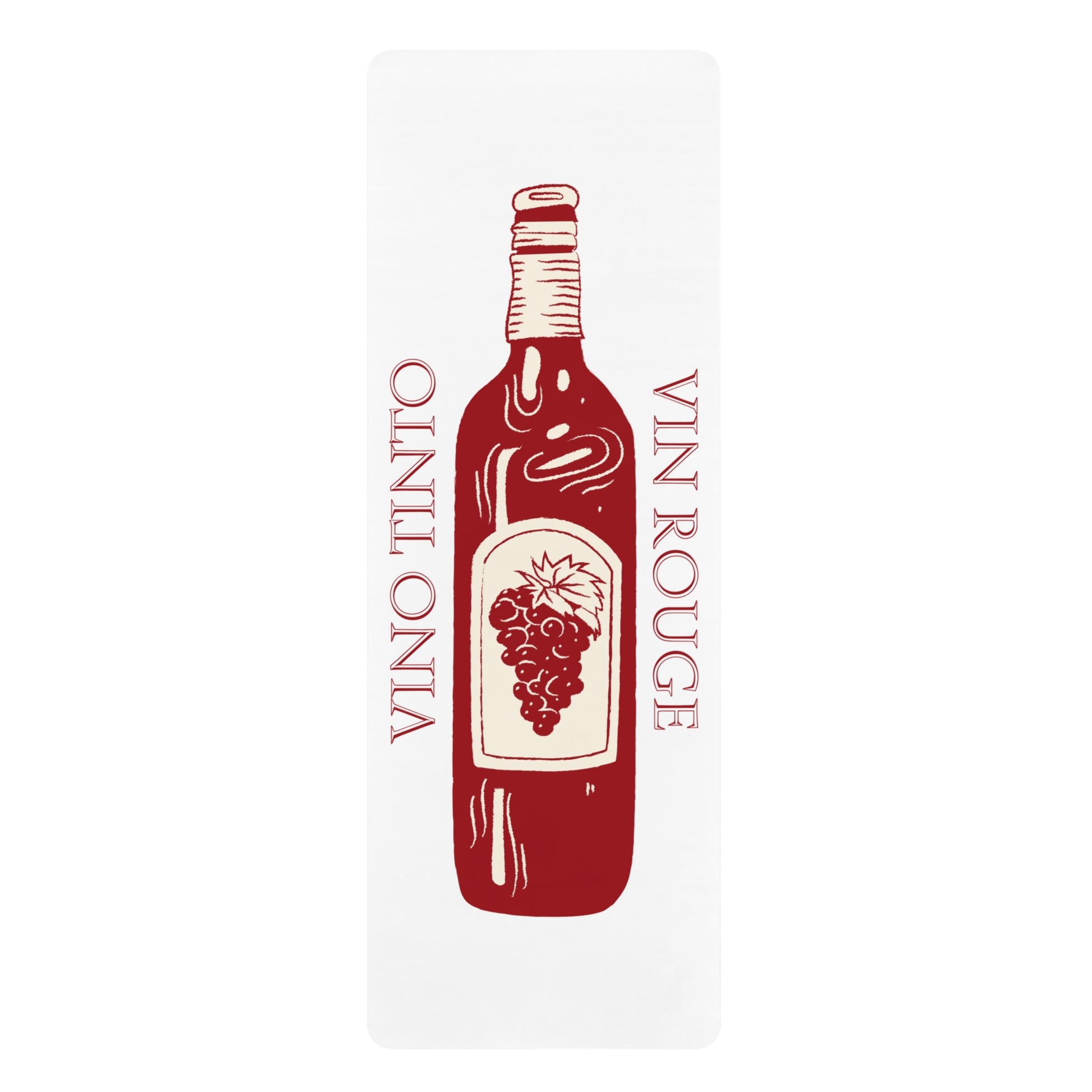 Wine bottle graphic with 'Vino Tinto' and 'Vin Rouge' text on a white background