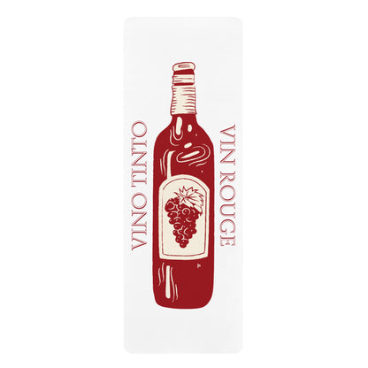 Wine bottle graphic with 'Vino Tinto' and 'Vin Rouge' text on a white background