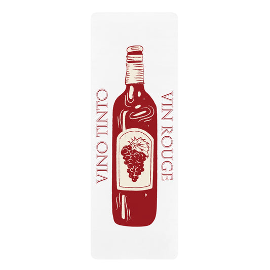 Wine bottle graphic with 'Vino Tinto' and 'Vin Rouge' text on a white background