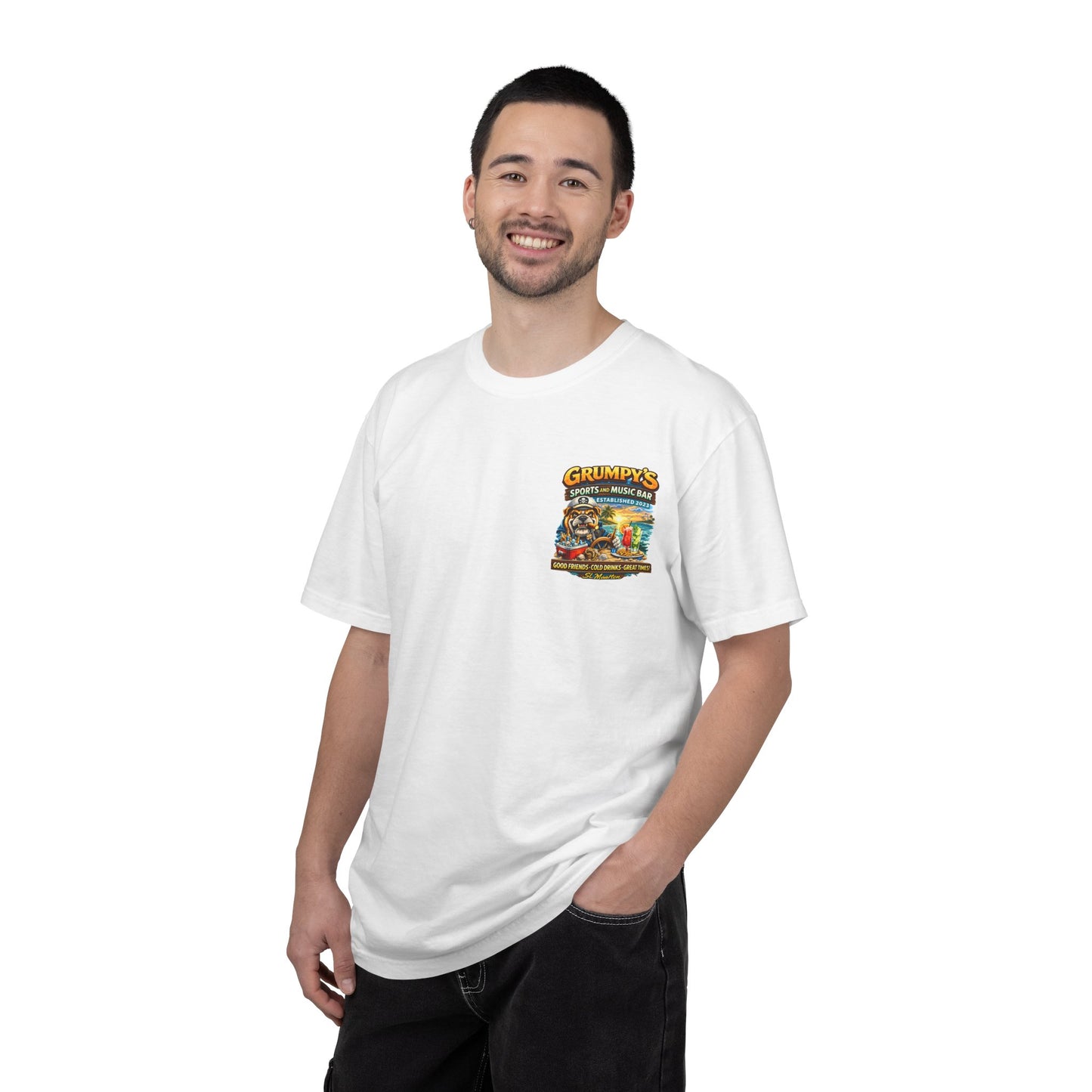 Grumpy's Sports & Music Bar T-Shirt — Retro Beach Bar Graphic Tee