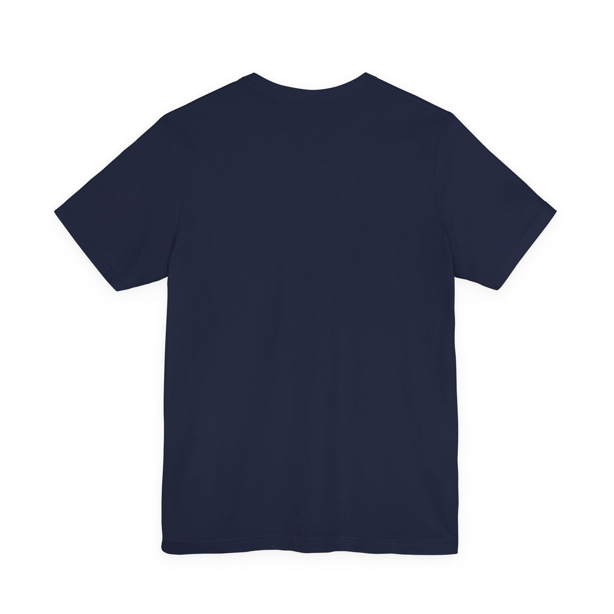 Back view of a plain navy t-shirt on a white background