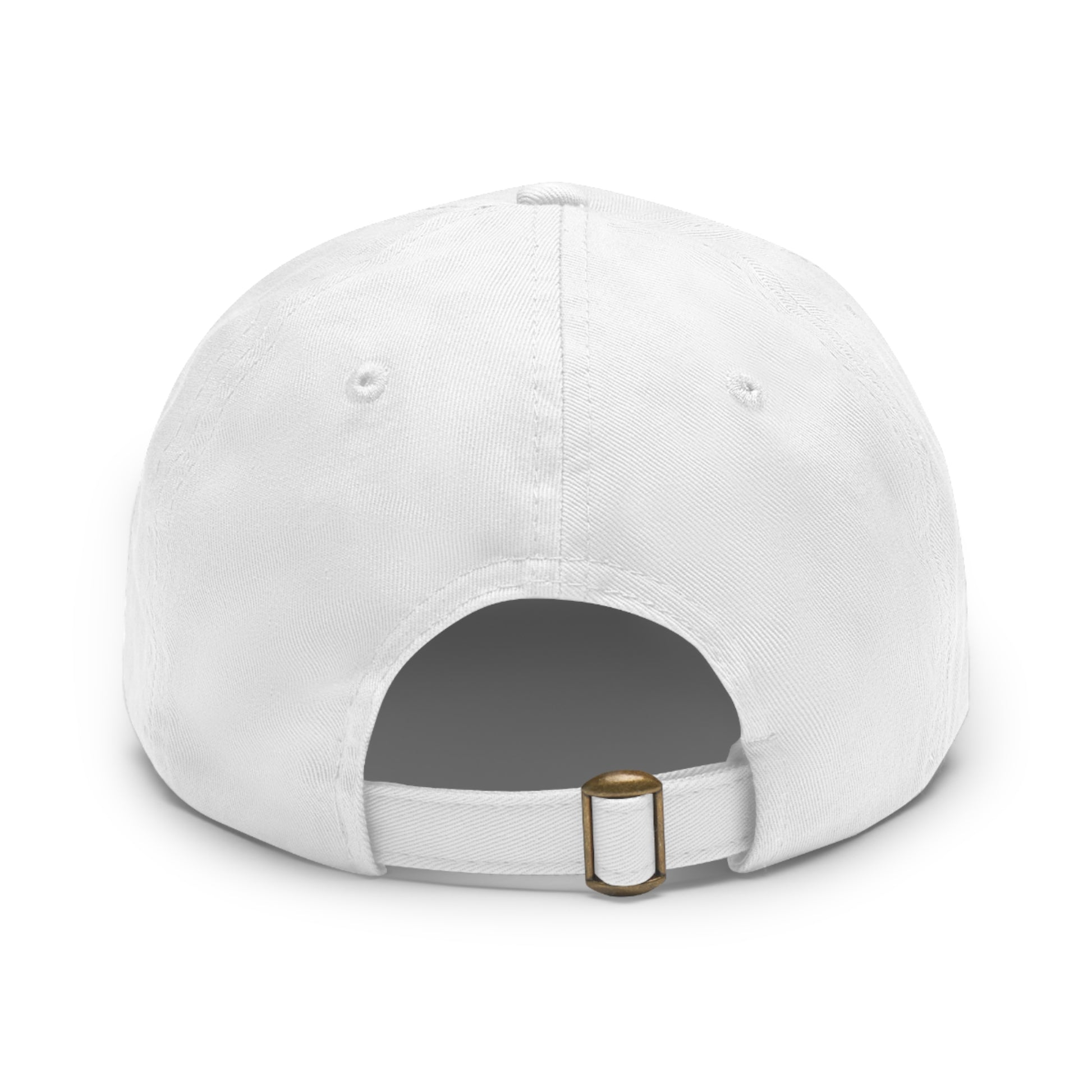 White baseball cap with a gold buckle on a white background