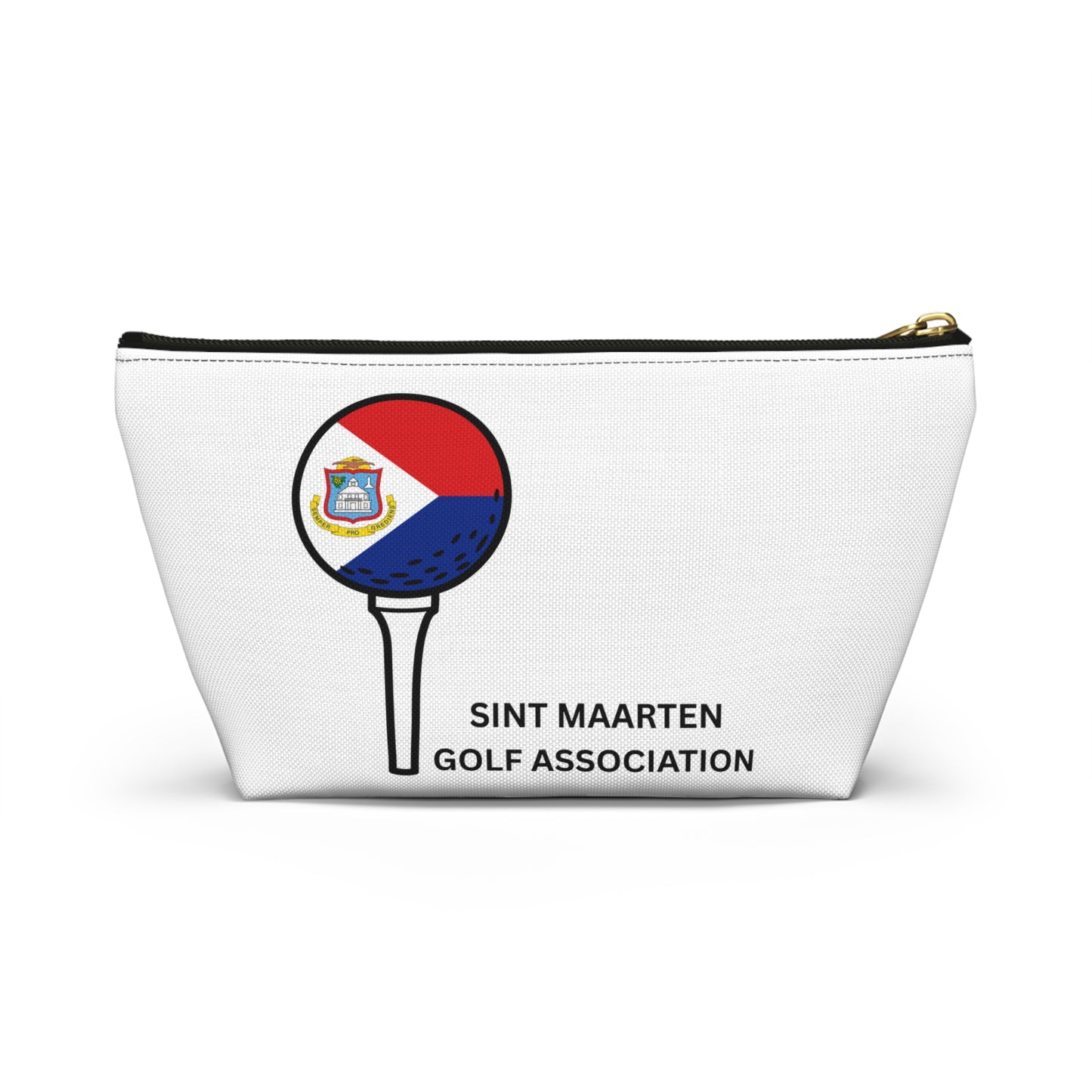 White pouch with Sint Maarten Golf Association logo on a white background
