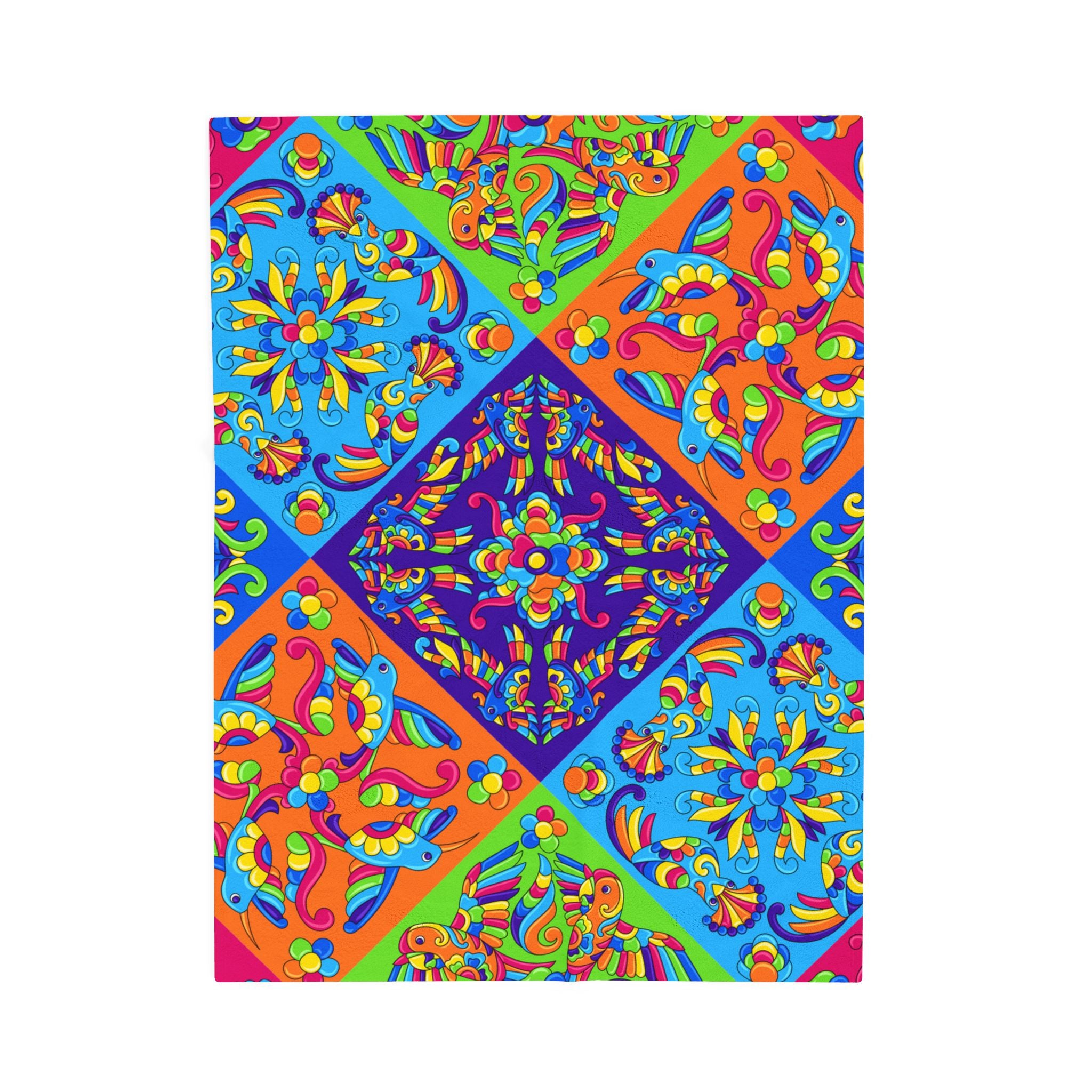 Vibrant geometric mandala blanket for boho home decor