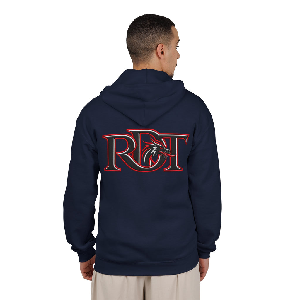 Riot Dragon Zip Hoodie — Red Logo Full‑Zip Hooded Sweatshirt