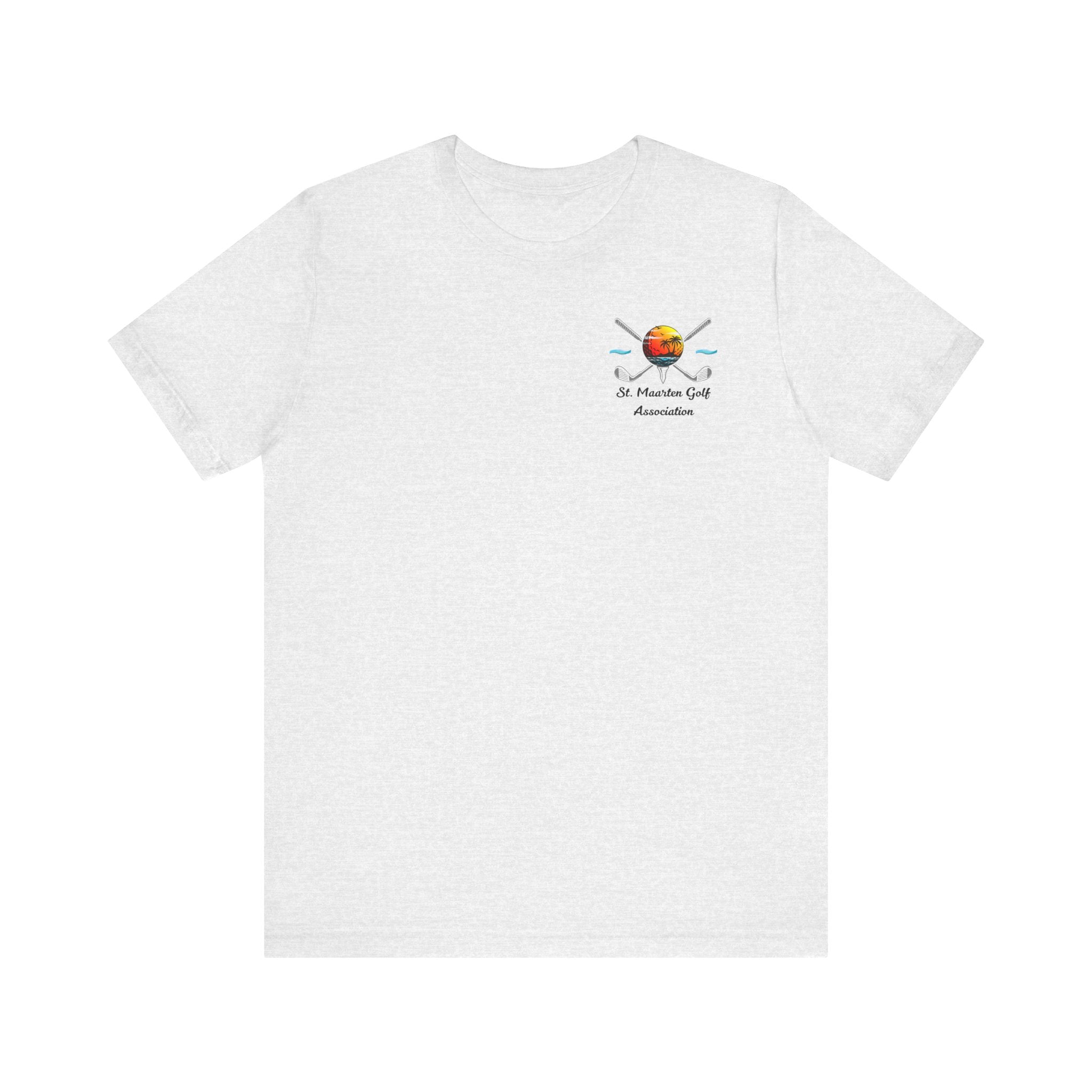 Heather Red Sint Maarten Golf Association Tee – Island Sunset, t-shirt product image 9, size M.