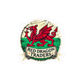 Logo of Red Dragon Traders with a red dragon on a green and white background