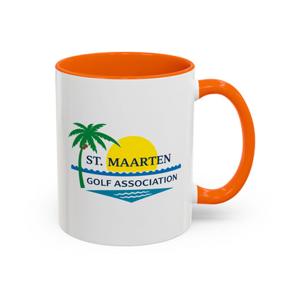 Mug with St. Maarten Golf Association logo on a white background