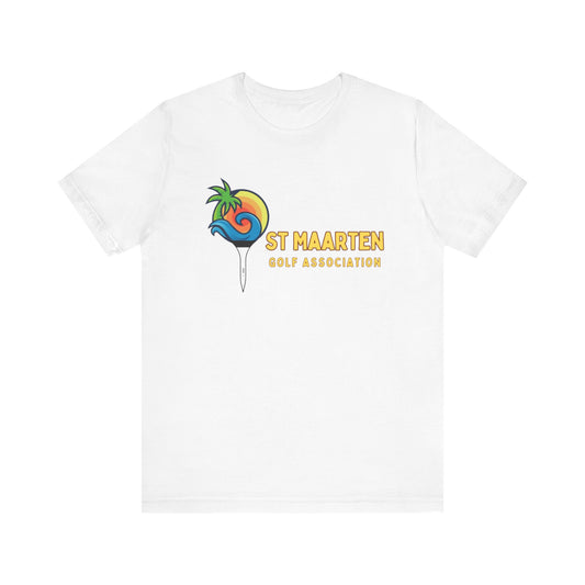 White t-shirt with golf tee, wave, and palm tree in Sint Maarten 