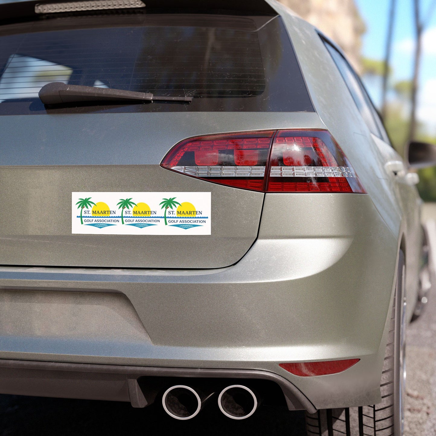 St. Maarten Golf Association Car Magnet — Tropical Palm & Sunset Logo