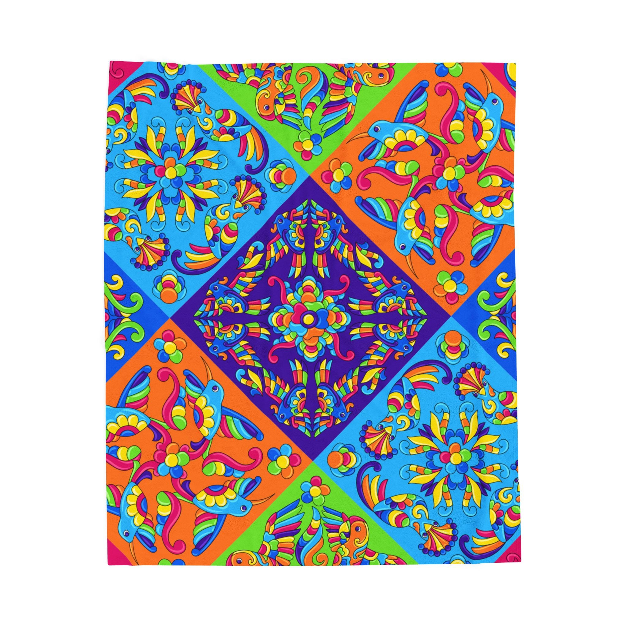 Colorful mandala blanket with vibrant boho geometric pattern
