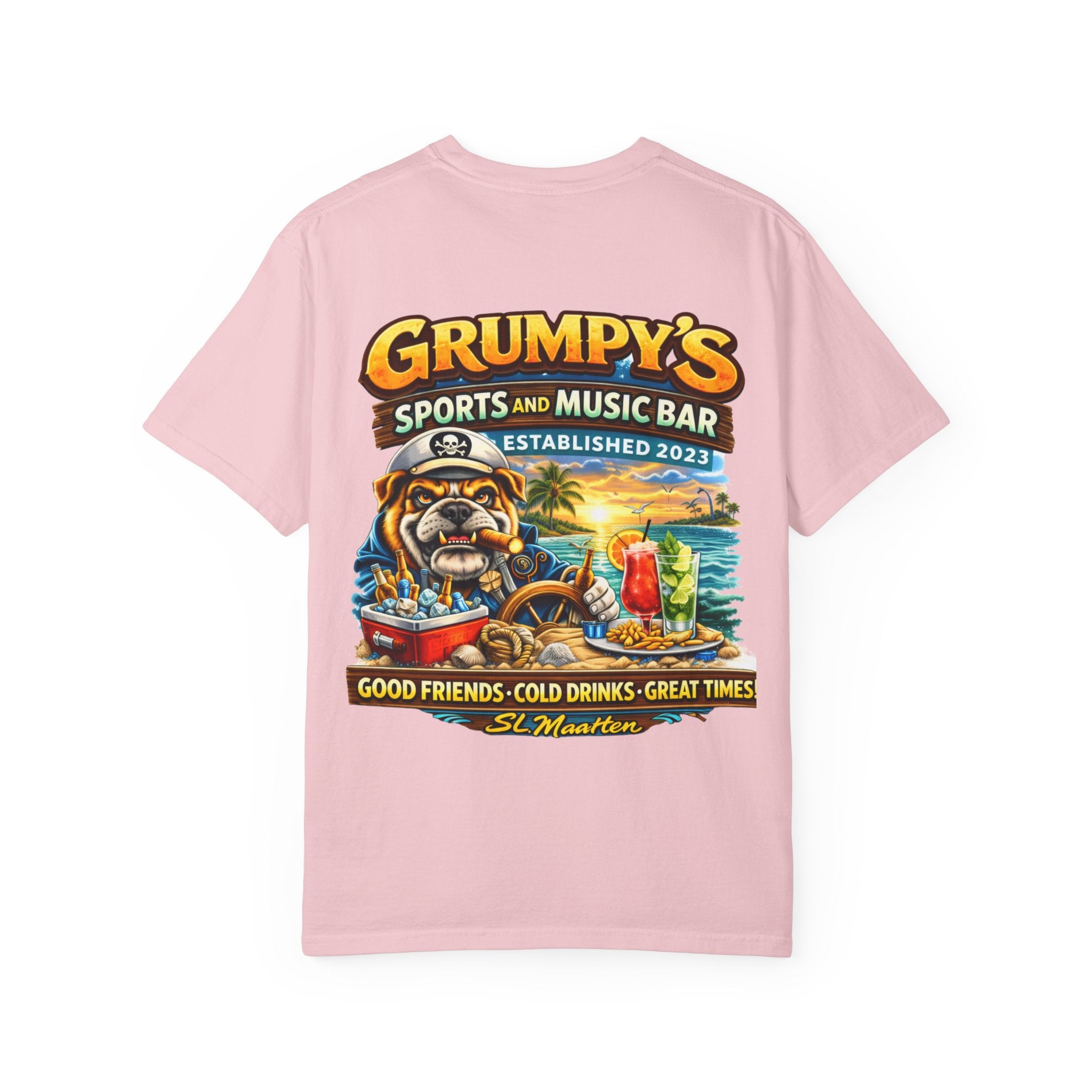 Ivory Grumpy's St. Maarten T-Shirt – Sports Bar Logo Tee, t-shirt product image 30, size 2XL.