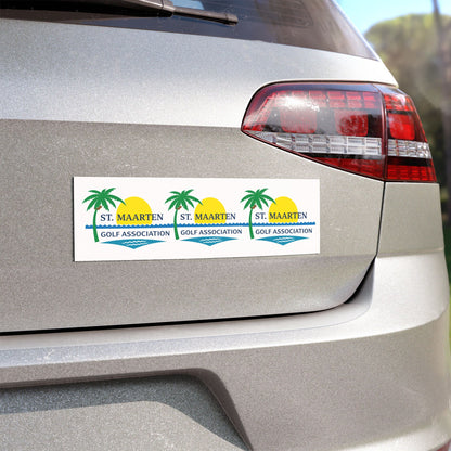 St. Maarten Golf Association Car Magnet — Tropical Palm & Sunset Logo