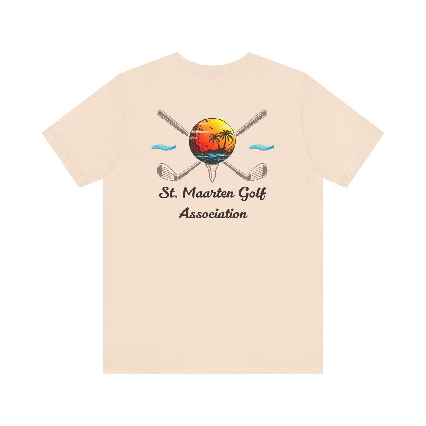 Tee Golff Trofannol Cymdeithas Golff Sint Maarten - Dyluniad Golff Retro Machlud Ynys