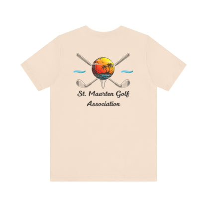 Tee Golff Trofannol Cymdeithas Golff Sint Maarten - Dyluniad Golff Retro Machlud Ynys