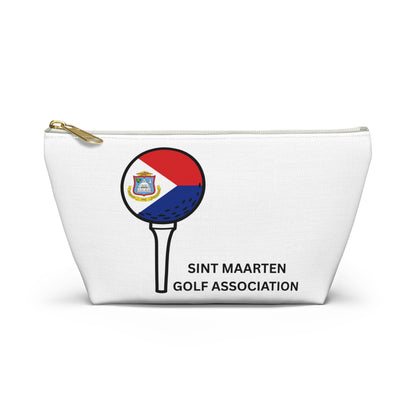 White pouch with golf club and ball design, featuring Sint Maarten Golf Association text on a white background.