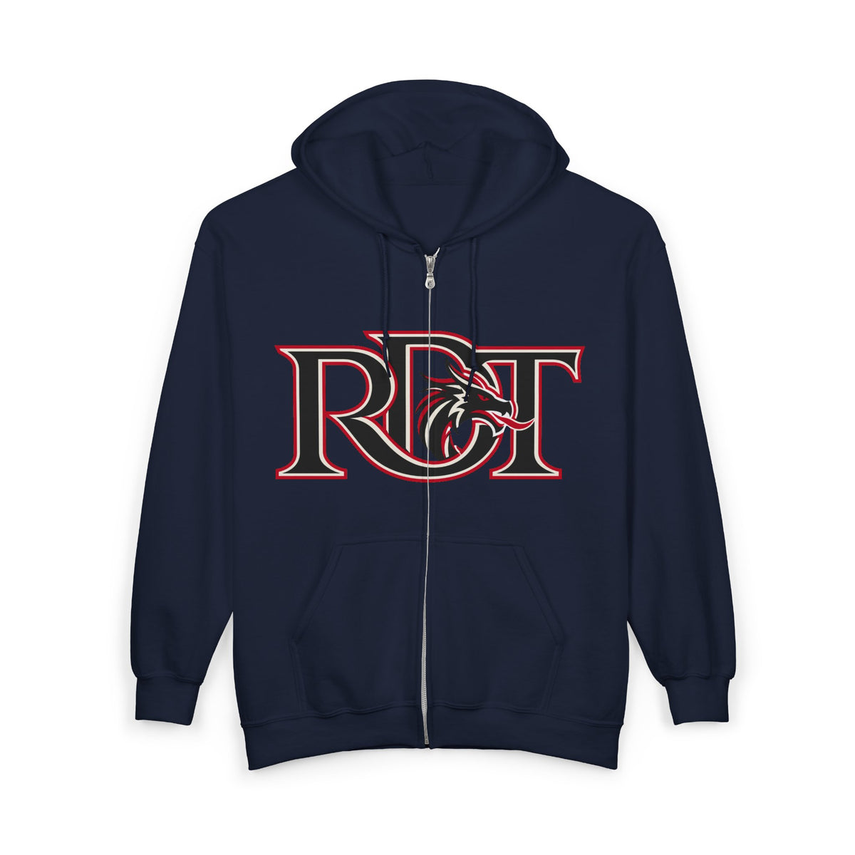 Red Dragon Zip Hoodie — Red Logo Full‑Zip Hooded Sweatshirt