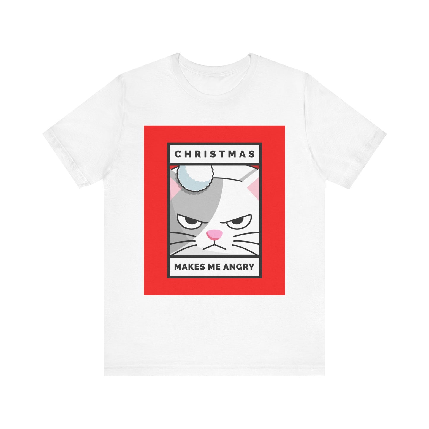 White t-shirt with a graphic of a cat and text on a white background