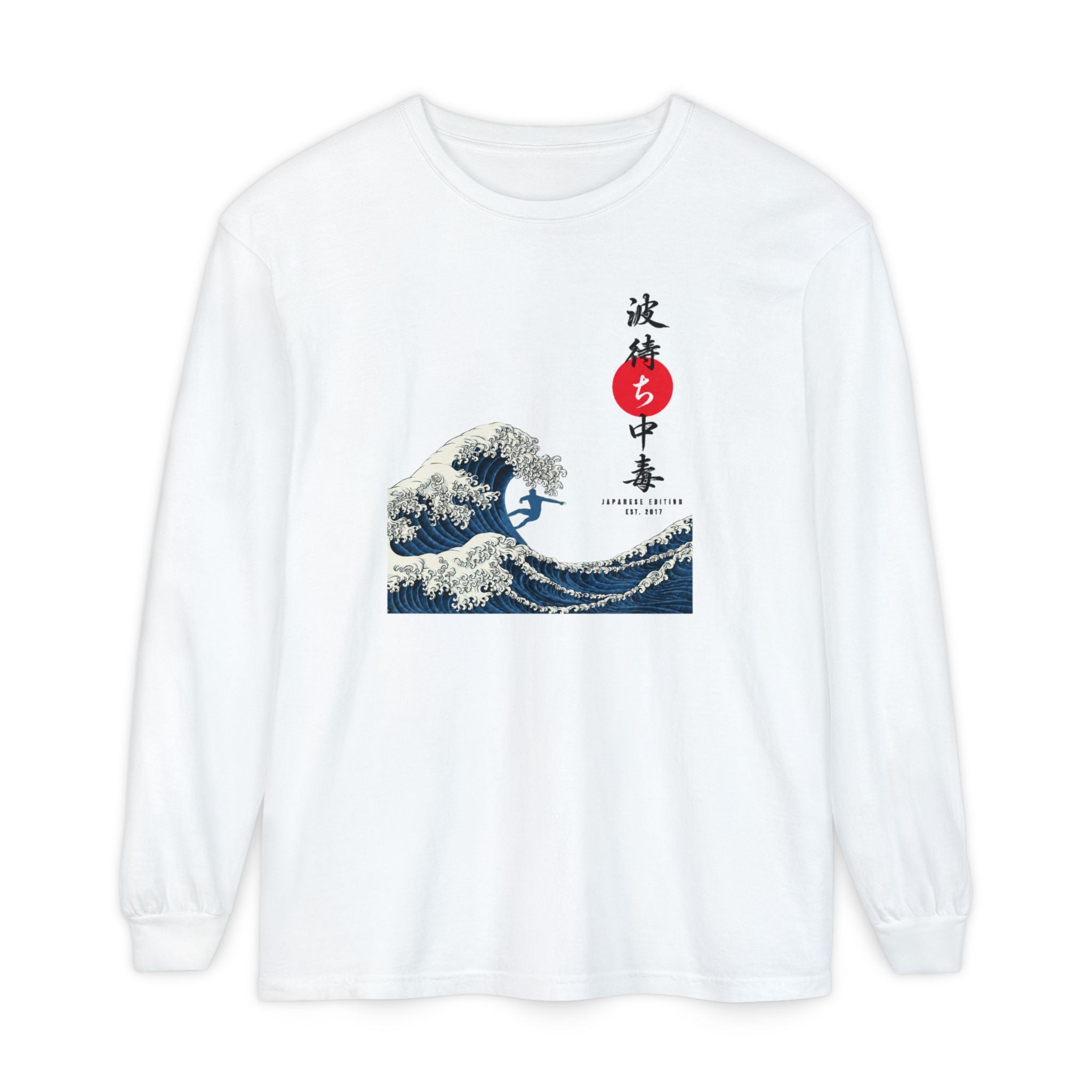 Great Wave Japanese Long Sleeve Tee — Kanagawa Wave & Red Sun Graphic
