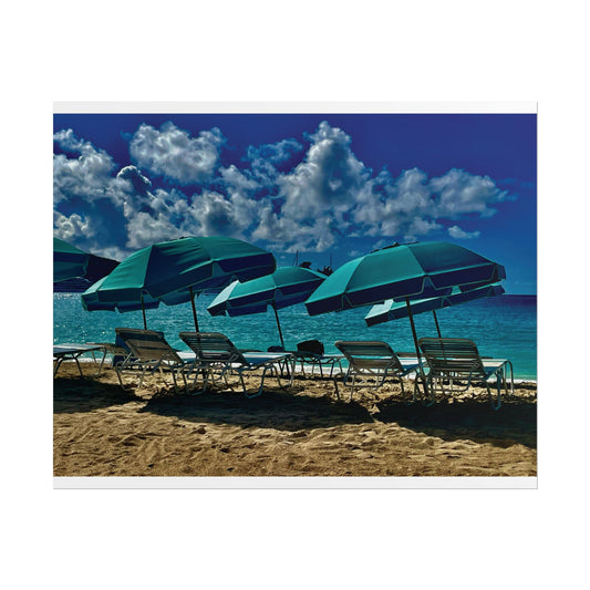 Poster Rholio Ymbarél Traeth o Sint Maarten