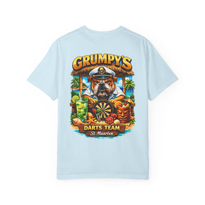 Grumpy's Darts Team T-Shirt — Tropical Bulldog Captain Graphic Tee
