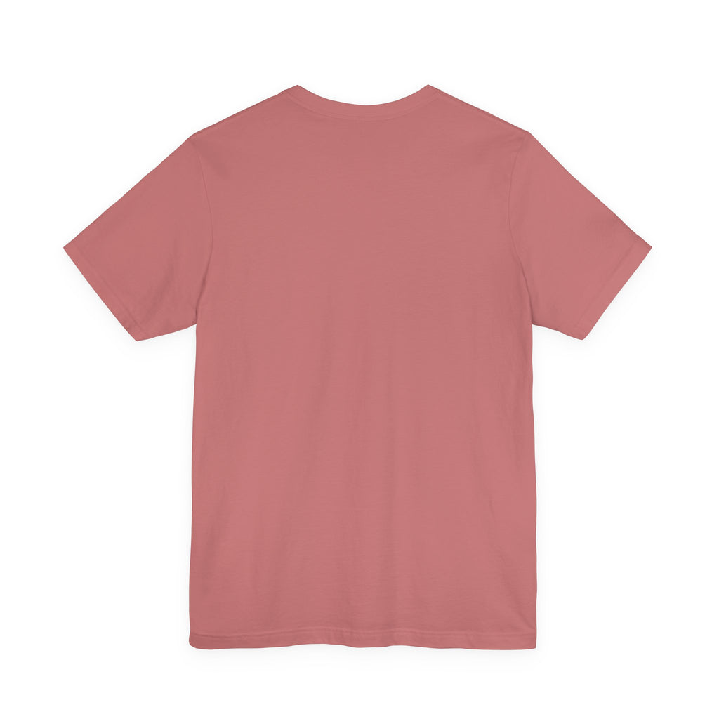 Back view of a plain mauve t-shirt on a white background