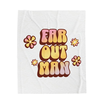 White t-shirt with 'Far Out Man' text and floral designs on a white background