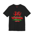 Black tee with a red Welsh dragon over green graffiti Red Dragon Traders lettering.