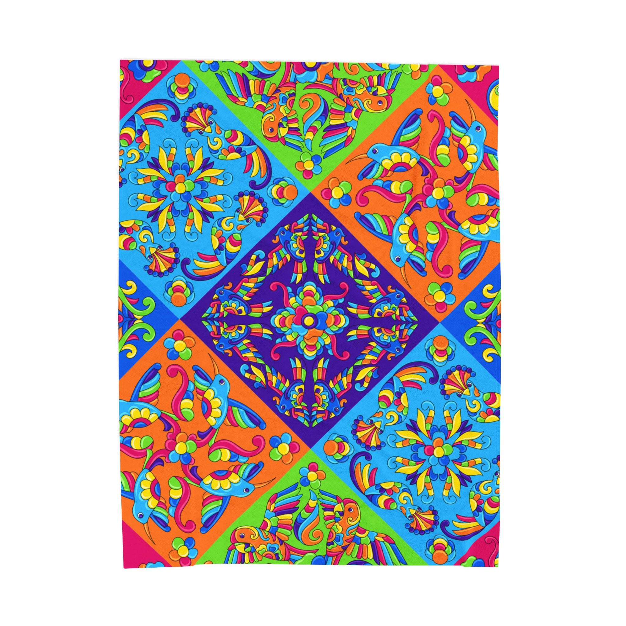 Bright rainbow mandala blanket with intricate floral design
