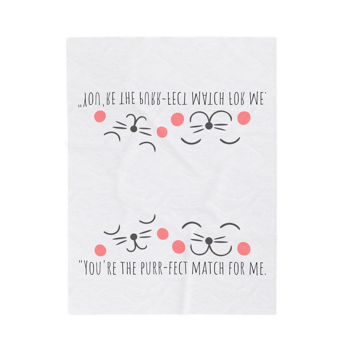 Plush Blanket — "You're the Purr-fect Match for Me" Cute Cat Face Throw, Cozy Valentine Gift
