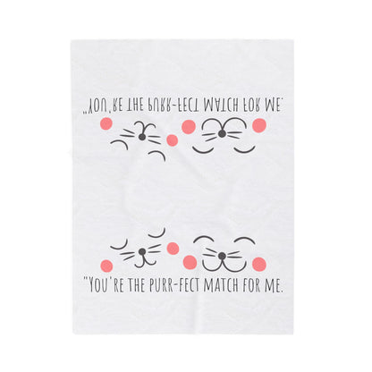 Plush Blanket — "You're the Purr-fect Match for Me" Cute Cat Face Throw, Cozy Valentine Gift