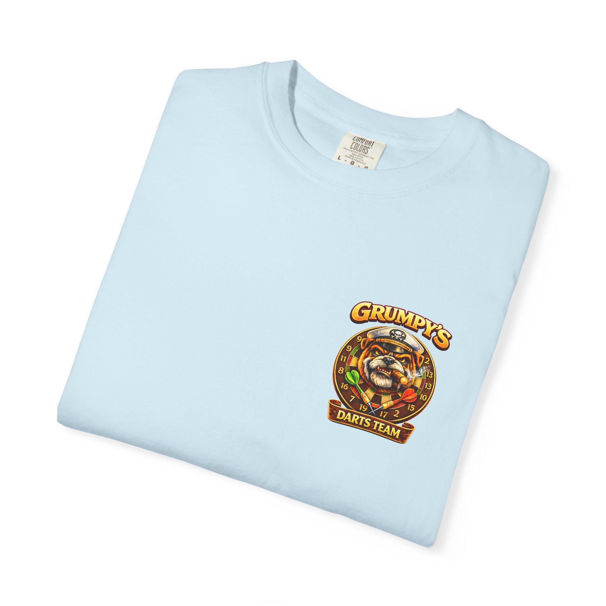 Ivory Grumpy's Darts Team T-Shirt – Tropical Bulldog Tee, t-shirt product image 18, size L.