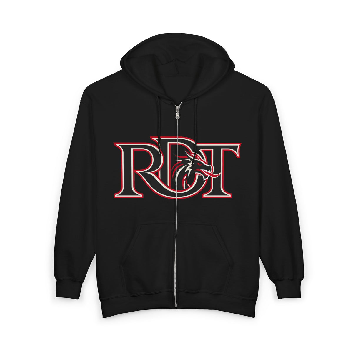 Red Dragon Zip Hoodie — Red Logo Full‑Zip Hooded Sweatshirt