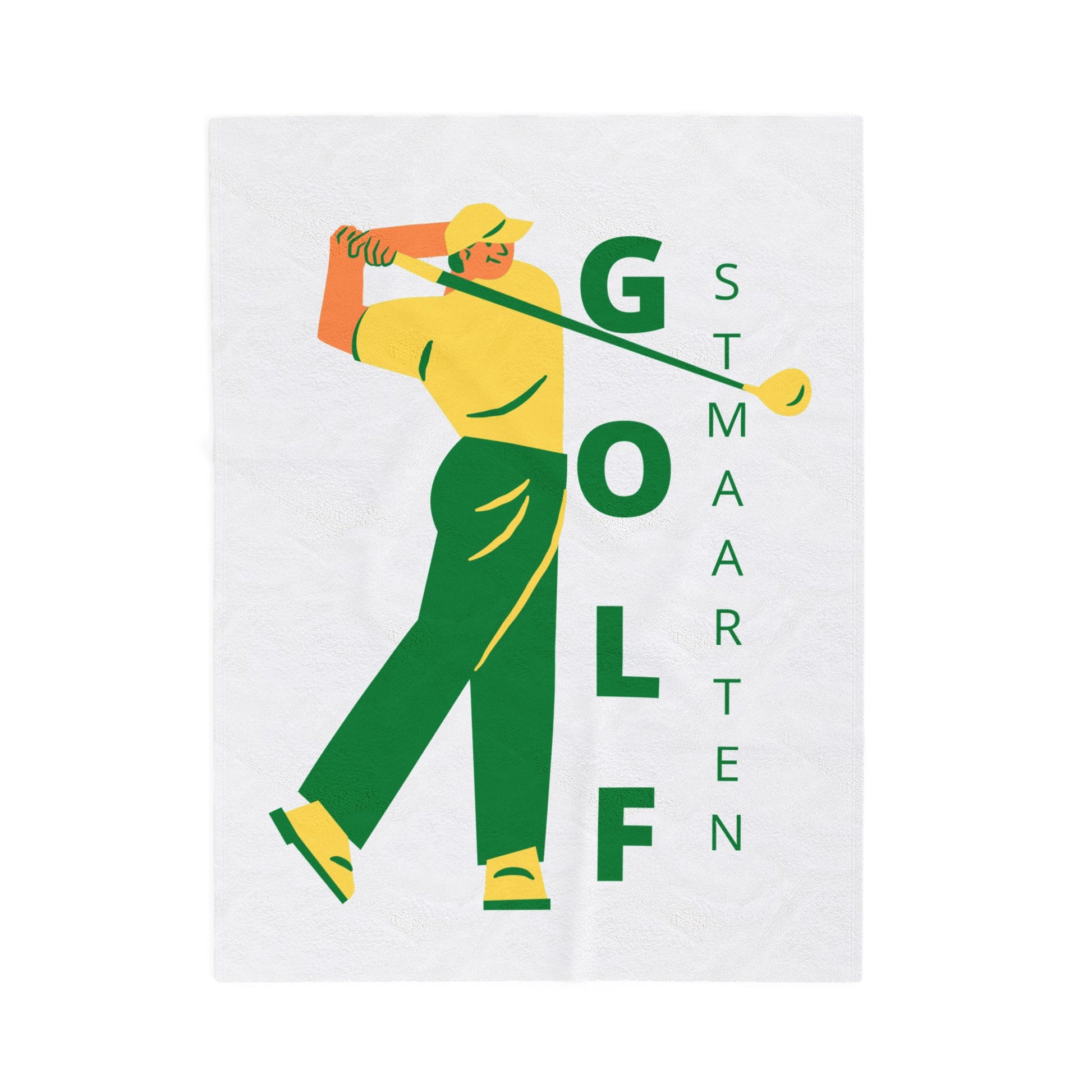 Golf blanket with green and yellow golfer artwork