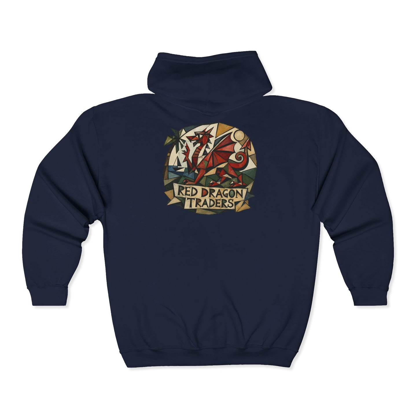 Red Dragon Traders Zip Hoodie — Vintage Fantasy Logo Hooded Sweatshirt
