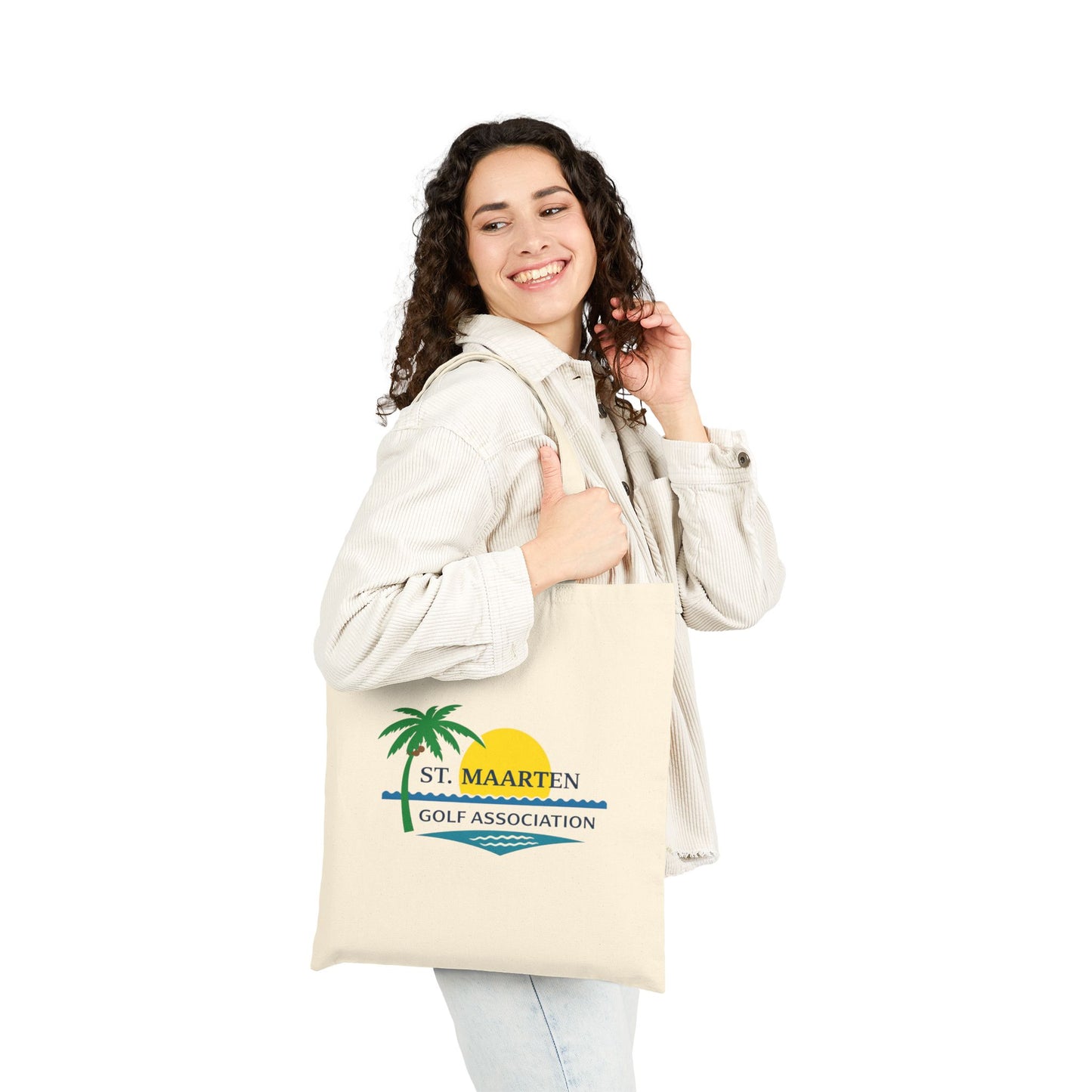 St. Maarten Golf Association Canvas Tote Bag — Beach Palm Sunset Golf Logo