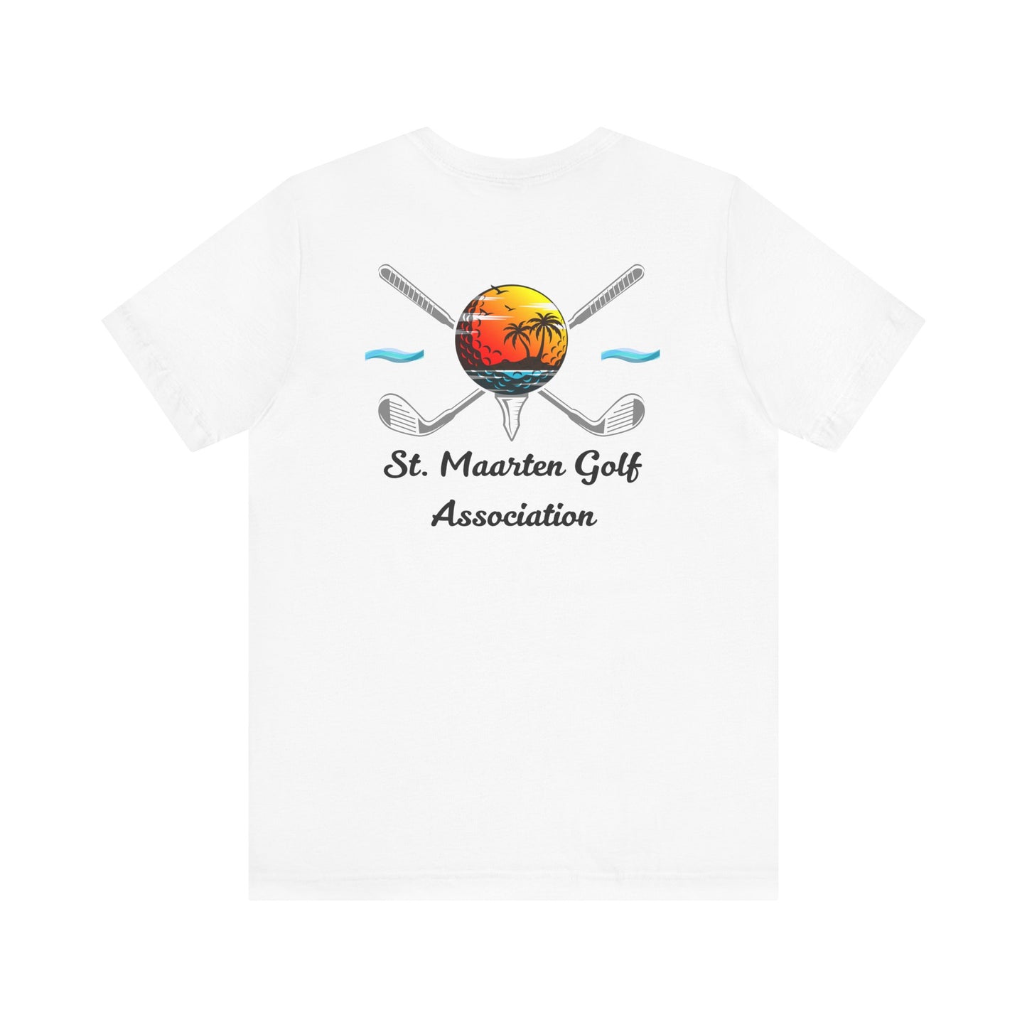 Tee Golff Trofannol Cymdeithas Golff Sint Maarten - Dyluniad Golff Retro Machlud Ynys