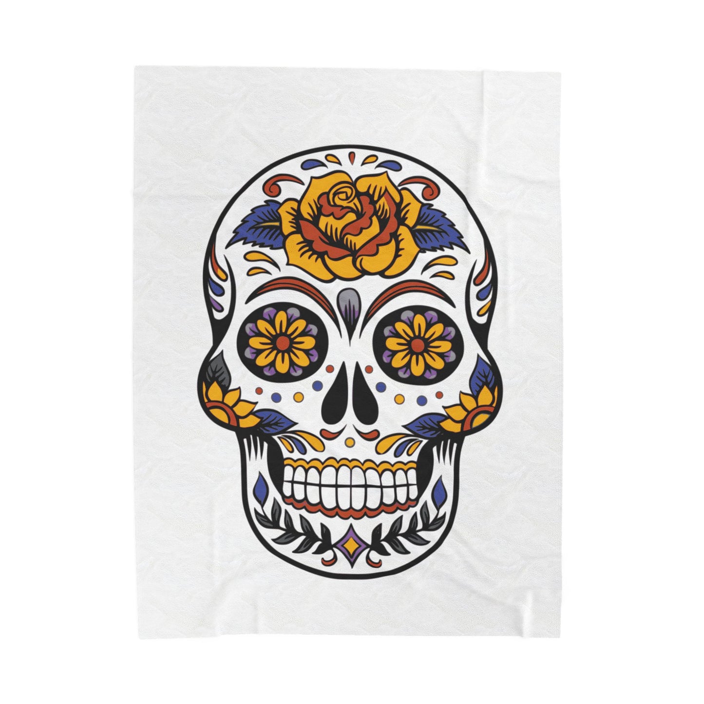 Sugar skull blanket with colorful design with floral elements on a white background