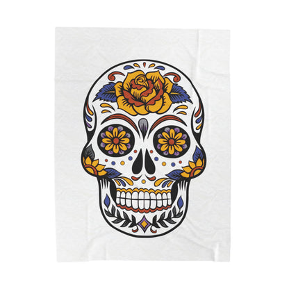 Sugar skull blanket with colorful design with floral elements on a white background