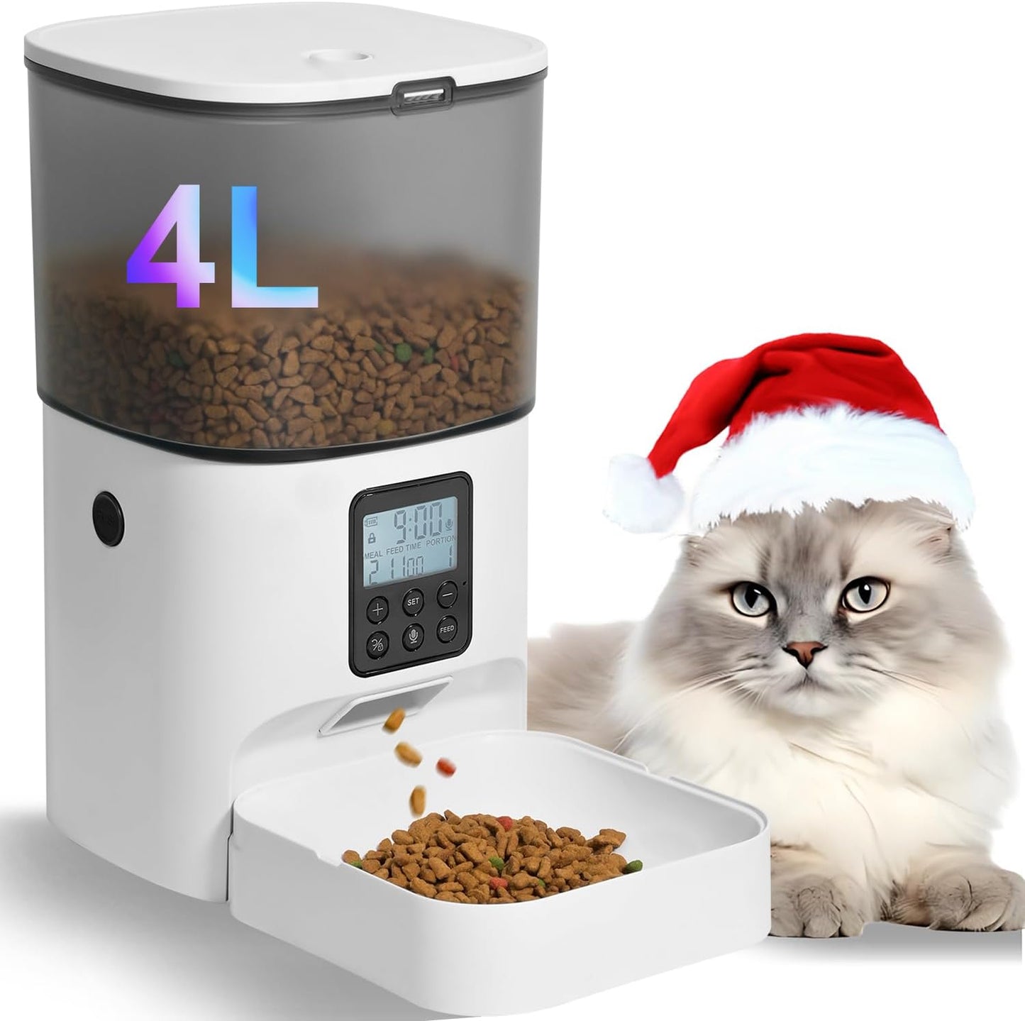 Feline Fine Dining: The 4L Cat Chow Chomper with a 10-Second Meow Message and Meal Madness for 8 Times a Day!