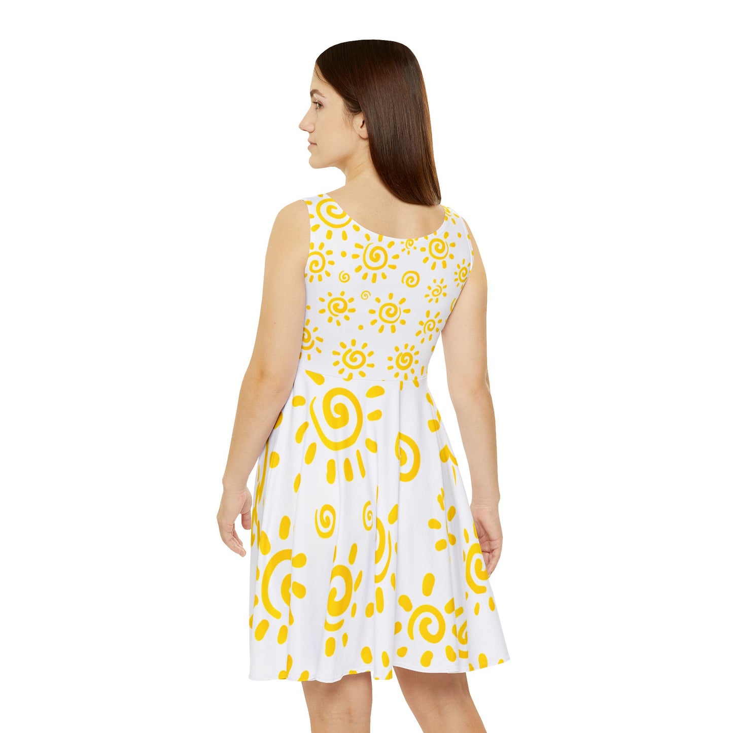 Sunny Doodle Skater Dress — Yellow Sunburst Print